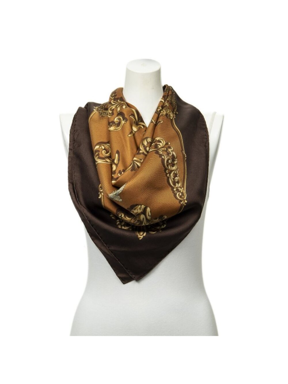 Hermes Scarf Brown Green Goldtwill Silk